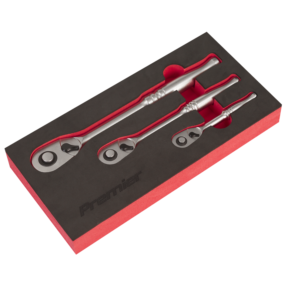 Sealey AK7933 3pc Ratchet Wrench Set - Flip Reverse - Premier Platinum Series