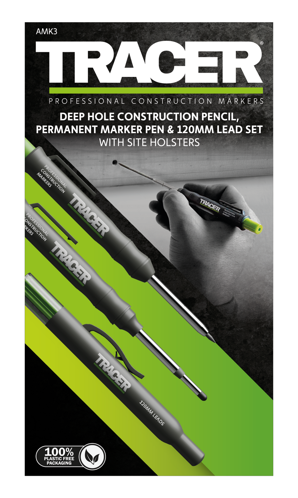 TRACER AMK3  Complete Marking Kit w/ Double-Tipped Marker Pen, Deep Hole Construction Pencil, Replacement Lead set & Site Holsters