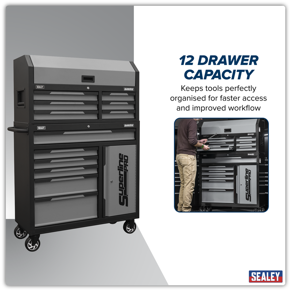 Sealey AP1080GR Superline Pro® Topchest & Rollcab Combination 12 Drawer & 1 Door Cupboard - Grey