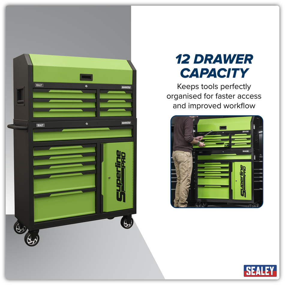 Sealey AP1080HVG Superline Pro® Topchest & Rollcab Combination 12 Drawer & 1 Door Cupboard - Green