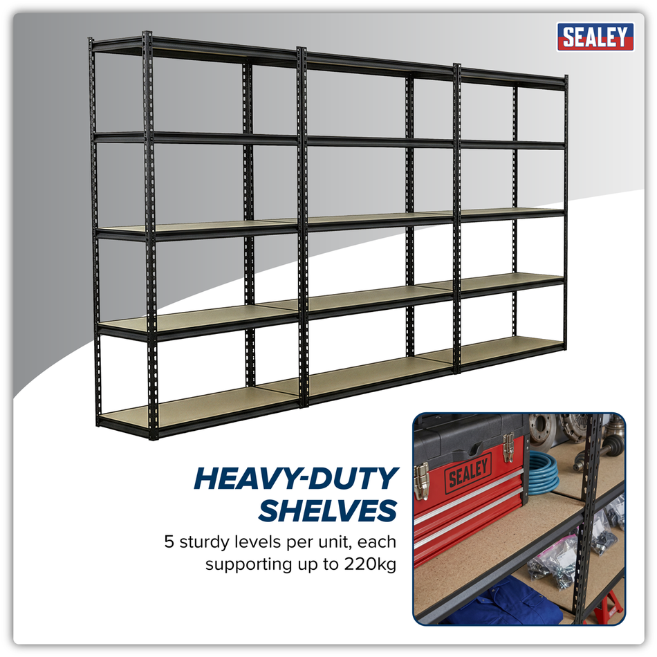 Sealey AP1200RCOMBO1 Racking Unit with 5 Shelves 220kg Capacity Per Level - Set of 3