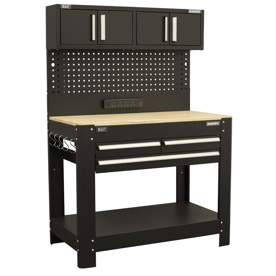 Sealey AP12701 Superline PRO® Workbench with Pegboard Back Panel, Power Bar & Wooden Worktop