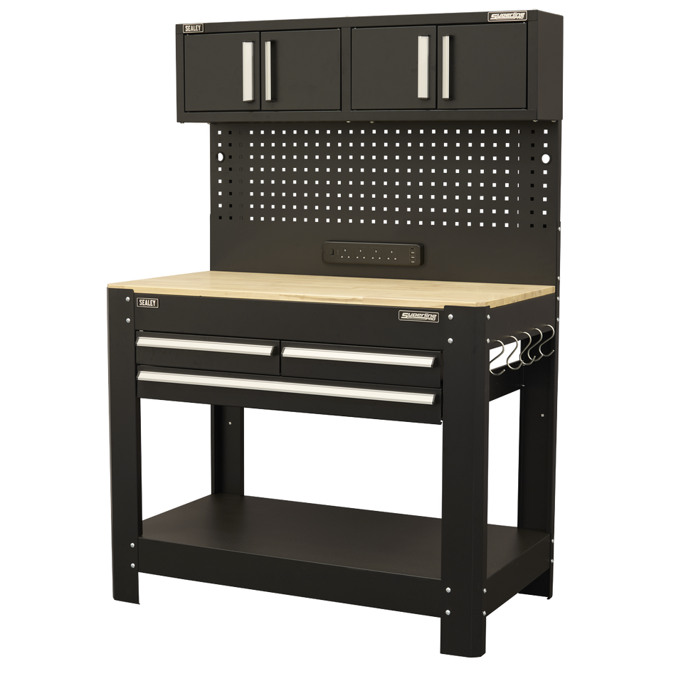 Sealey AP12701 Superline PRO® Workbench with Pegboard Back Panel, Power Bar & Wooden Worktop