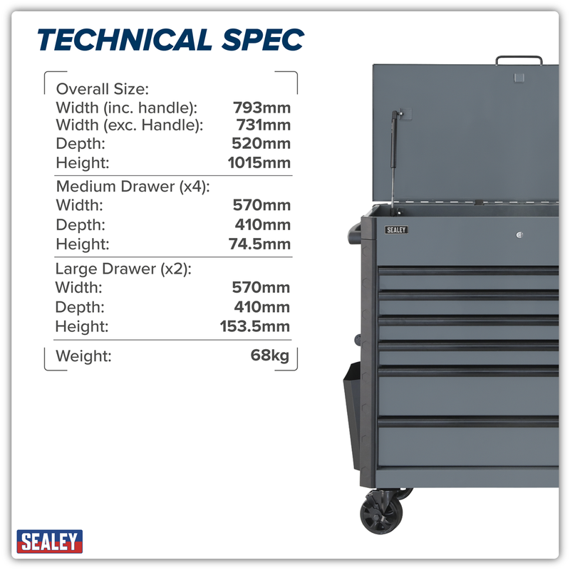 SEALEY AP266G Superline Pro¨ Tool Trolley 6 Drawer - Grey