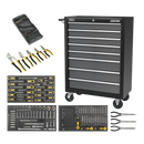 Sealey AP35TBCOMBO3 8 Drawer Rollcab Ball-Bearing Slides - Black/Grey with 302pc Tool Kit
