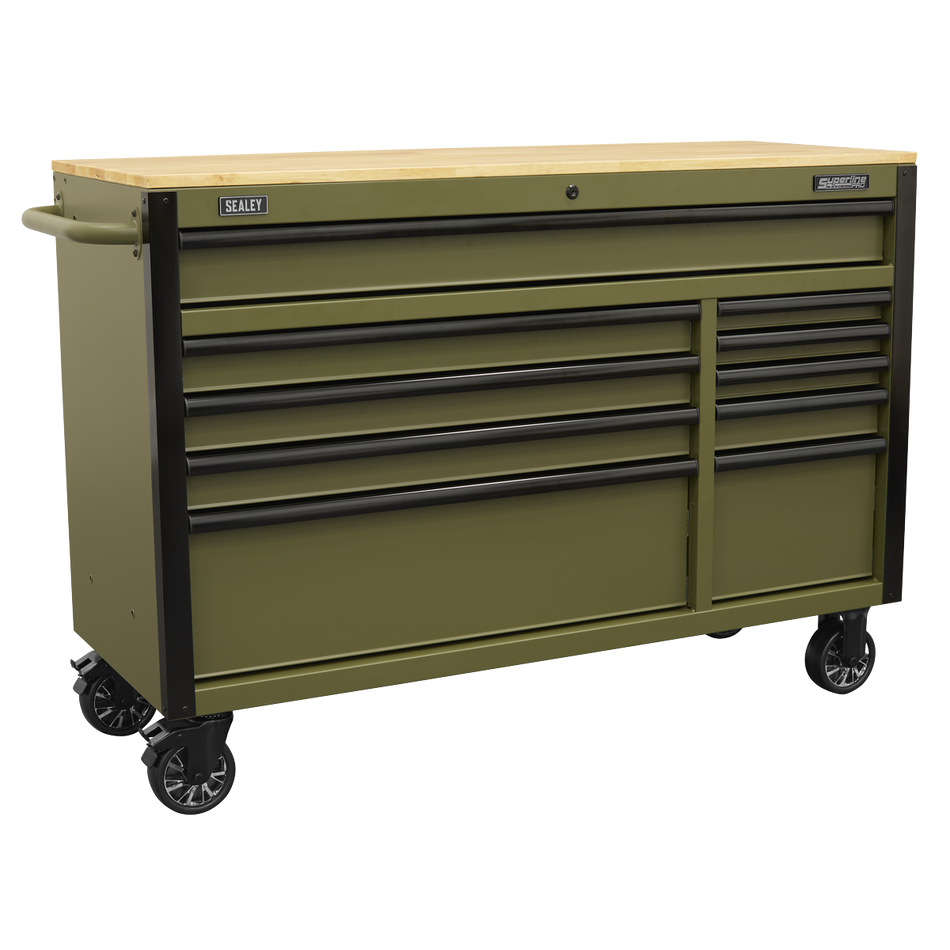 Sealey AP5210KBE Superline PRO® Mobile Trolley with Wooden Worktop & Power Bar 10 Drawer 1320mm