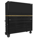 Sealey AP6215BECOMBO1 Superline PRO® Black Edition Mobile Trolley with Wooden Worktop 15 Drawer, Hutch & 2 Drawer Riser 1549mm