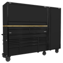 Sealey AP6215BECOMBO2 Superline PRO® Black Edition Mobile Trolley with Wooden Worktop 15 Drawer, Hutch, 2 Drawer Riser & Side Locker 1549mm