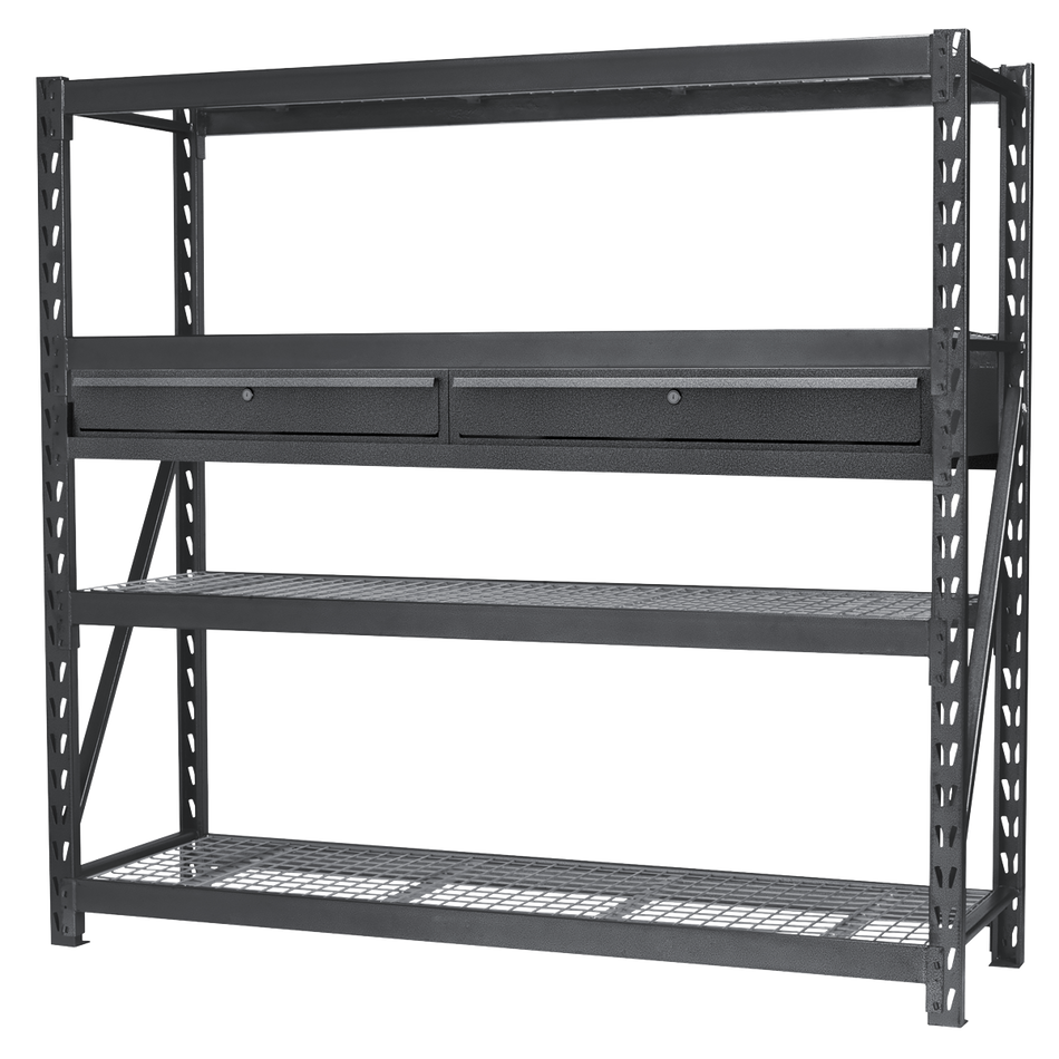 Sealey AP6572COMBO1 Heavy-Duty Racking Unit with 4 Mesh Shelves & Double Drawer 640kg Capacity Per Level