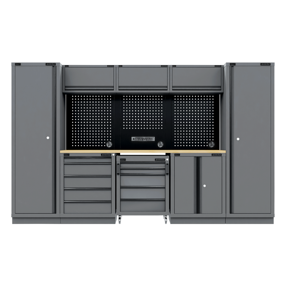 Sealey APMSBESTACK01W Superline PRO® Black Edition Storage System with Rubber Wood Worktop 3.24m