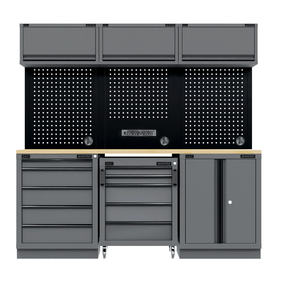 Sealey APMSBESTACK03W Superline PRO® Black Edition Storage System with Rubber Wood Worktop 2.04m