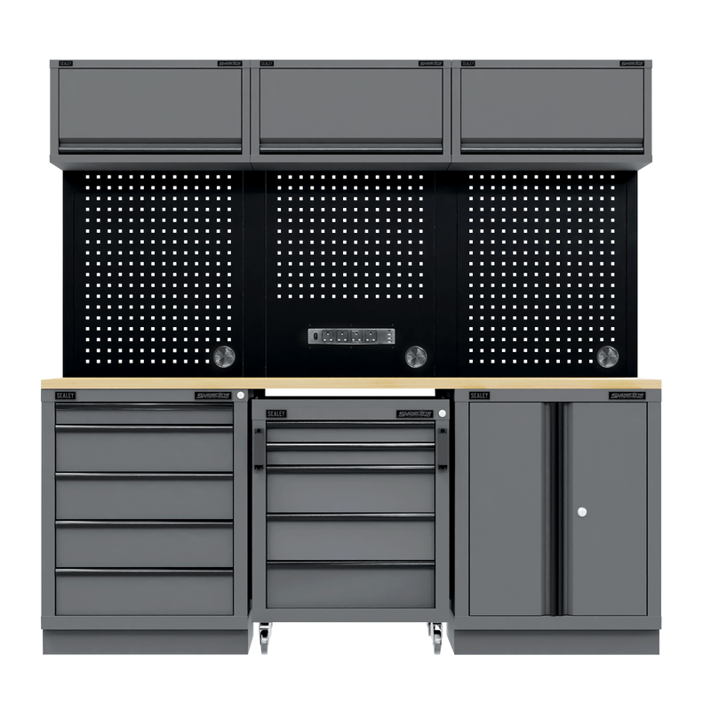 Sealey APMSBESTACK03W Superline PRO® Black Edition Storage System with Rubber Wood Worktop 2.04m