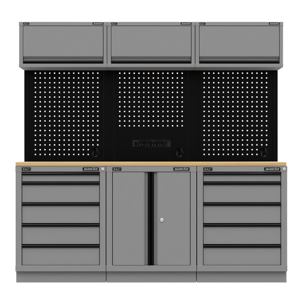 SEALEY APMSBESTACK04WW Superline PRO¨ Black Edition Storage System with Rubber Wood Worktop 2.04m