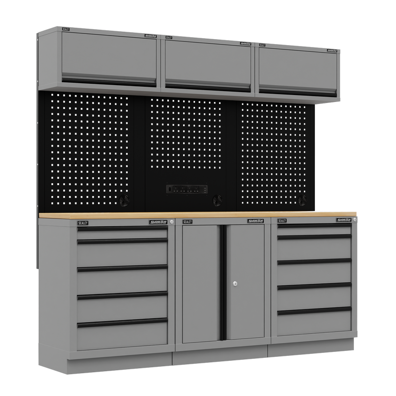SEALEY APMSBESTACK04WW Superline PRO¨ Black Edition Storage System with Rubber Wood Worktop 2.04m