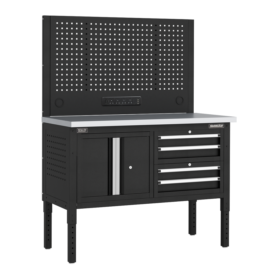 Sealey APMWB50COMBO1SS Superline PRO® Modular Workbench with 4 Drawers & Cupboard Stainless Steel Worktop 1265mm