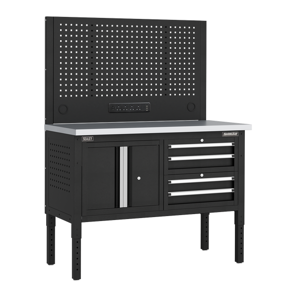 Sealey APMWB50COMBO1SS Superline PRO® Modular Workbench with 4 Drawers & Cupboard Stainless Steel Worktop 1265mm