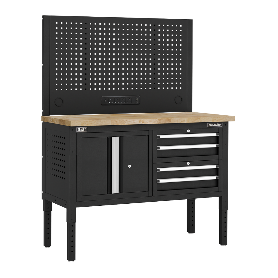 Sealey APMWB50COMBO1W Superline PRO® Modular Workbench with 4 Drawers & Cupboard Wooden Worktop 1265mm