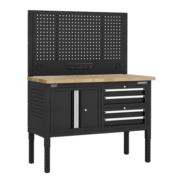 Sealey APMWB50COMBO1W Superline PRO® Modular Workbench with 4 Drawers & Cupboard Wooden Worktop 1265mm