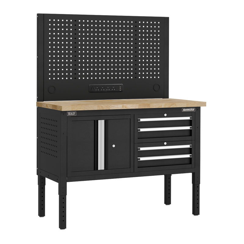 Sealey APMWB50COMBO1W Superline PRO® Modular Workbench with 4 Drawers & Cupboard Wooden Worktop 1265mm