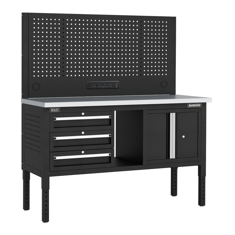 Sealey APMWB60COMBO2SS Superline PRO® Modular Workbench with 3 Drawers & Cupboard Stainless Steel Worktop 1525mm