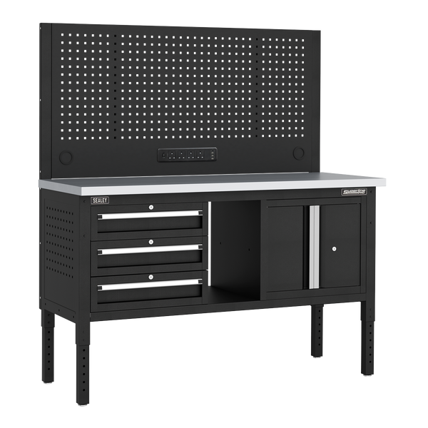 Sealey APMWB60COMBO2SS Superline PRO® Modular Workbench with 3 Drawers & Cupboard Stainless Steel Worktop 1525mm