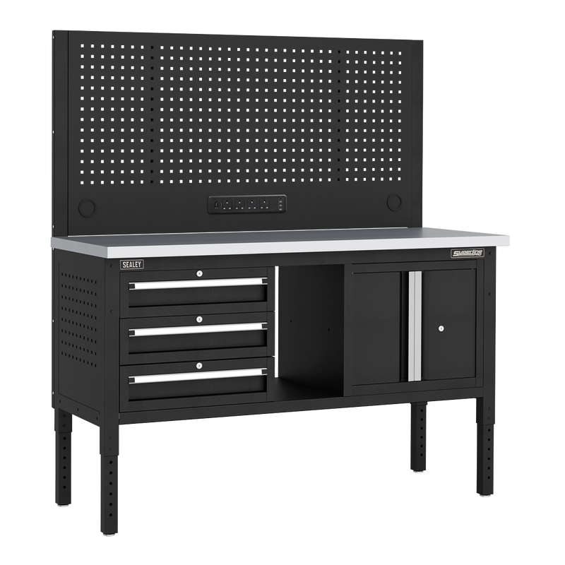 Sealey APMWB60COMBO2SS Superline PRO® Modular Workbench with 3 Drawers & Cupboard Stainless Steel Worktop 1525mm
