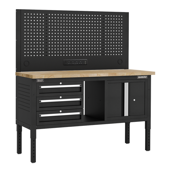Sealey APMWB60COMBO2W Superline PRO® Modular Workbench with 3 Drawers & Cupboard Wooden Worktop 1525mm