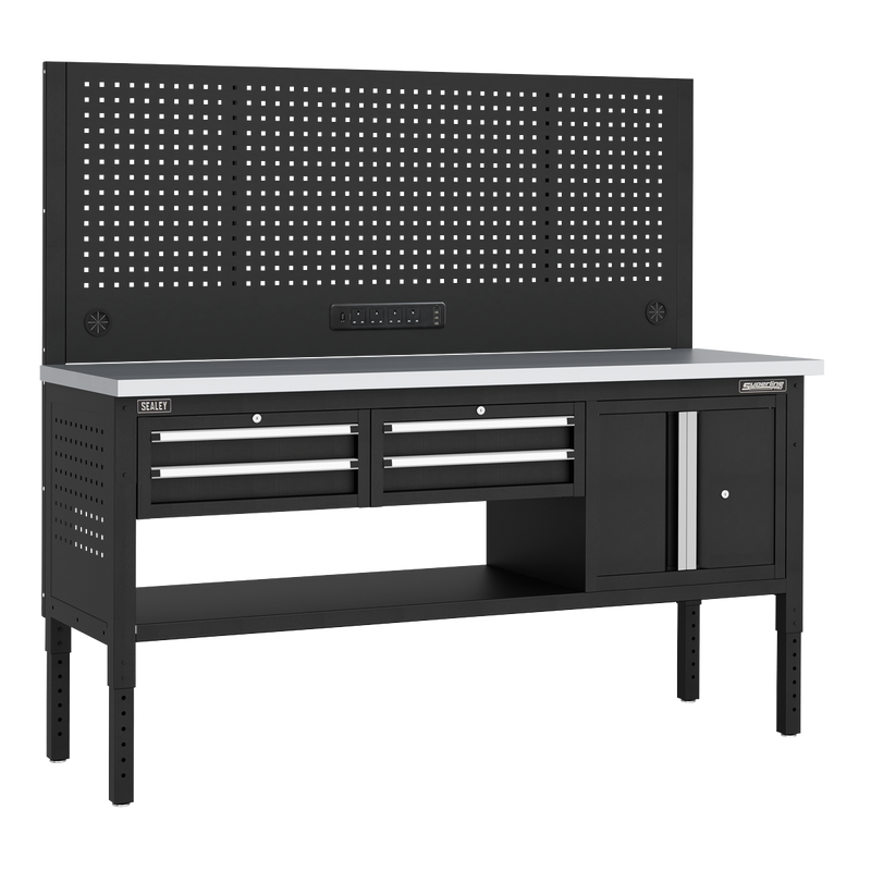 Sealey APMWB72COMBO1SS Superline PRO® Modular Workbench with 4 Drawers & Cupboard Stainless Steel Worktop 1830mm