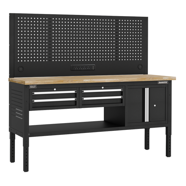 Sealey APMWB72COMBO1W Superline PRO® Modular Workbench with 4 Drawers & Cupboard Wooden Worktop 1830mm
