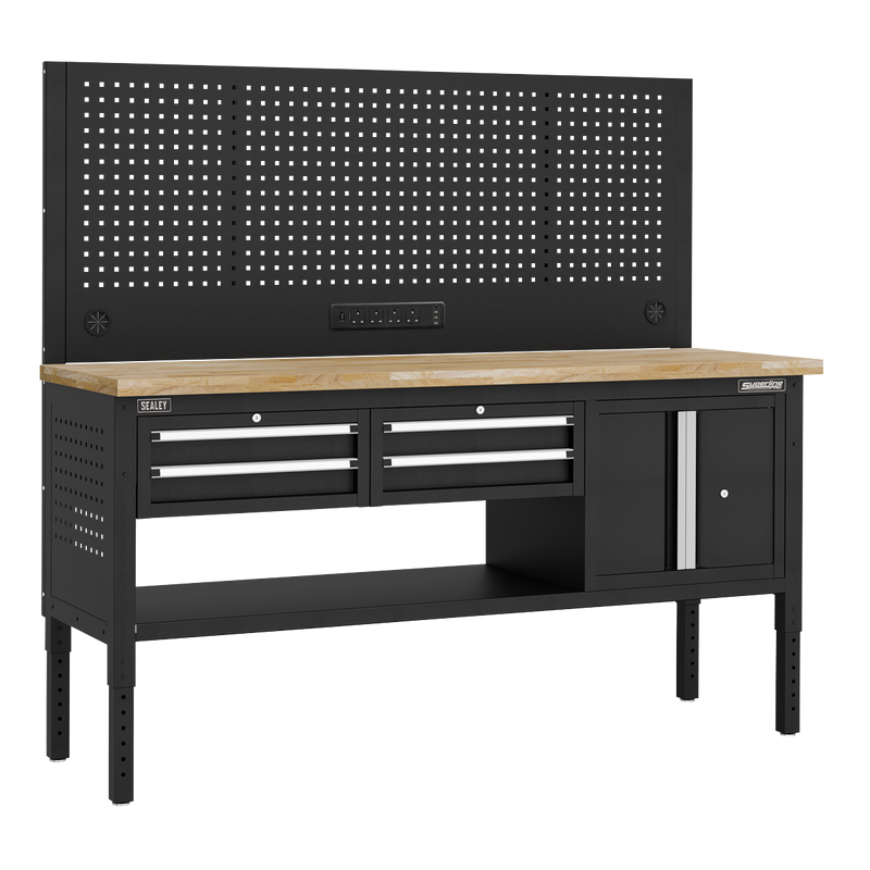 Sealey APMWB72COMBO1W Superline PRO® Modular Workbench with 4 Drawers & Cupboard Wooden Worktop 1830mm