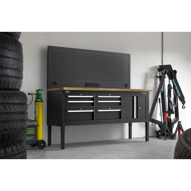 Sealey APMWB72COMBO2W Superline PRO® Modular Workbench with 6 Drawers & Cupboard Wooden Worktop 1830mm