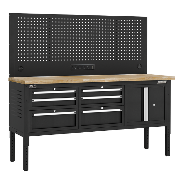 Sealey APMWB72COMBO2W Superline PRO® Modular Workbench with 6 Drawers & Cupboard Wooden Worktop 1830mm