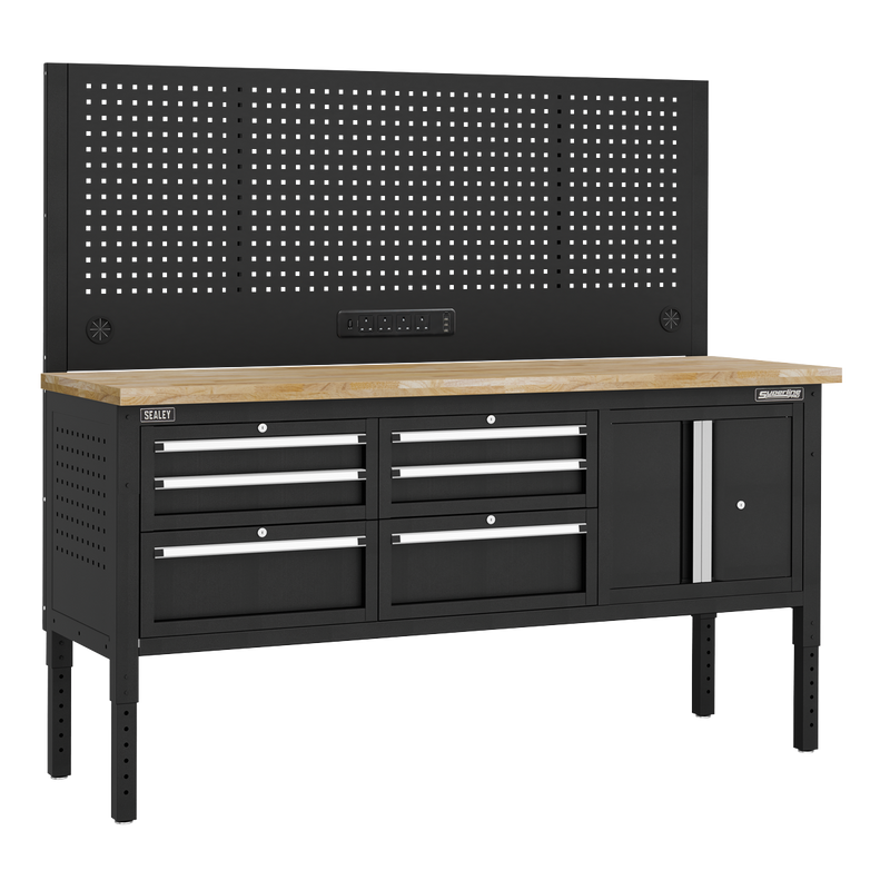 Sealey APMWB72COMBO2W Superline PRO® Modular Workbench with 6 Drawers & Cupboard Wooden Worktop 1830mm