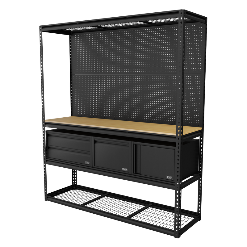 Sealey APMWBCOMBO1 Heavy-Duty Modular Workbench & Racking Kit with 3 Storage Units