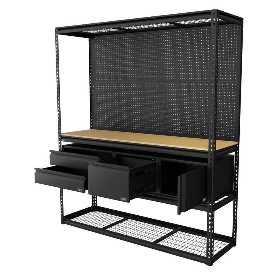 Sealey APMWBCOMBO1 Heavy-Duty Modular Workbench & Racking Kit with 3 Storage Units