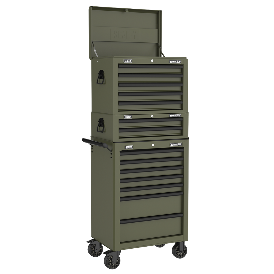 Sealey APSTACKTK Superline PRO® Topchest, Mid-Box Tool Chest & Rollcab Combination 14 Drawer - Khaki
