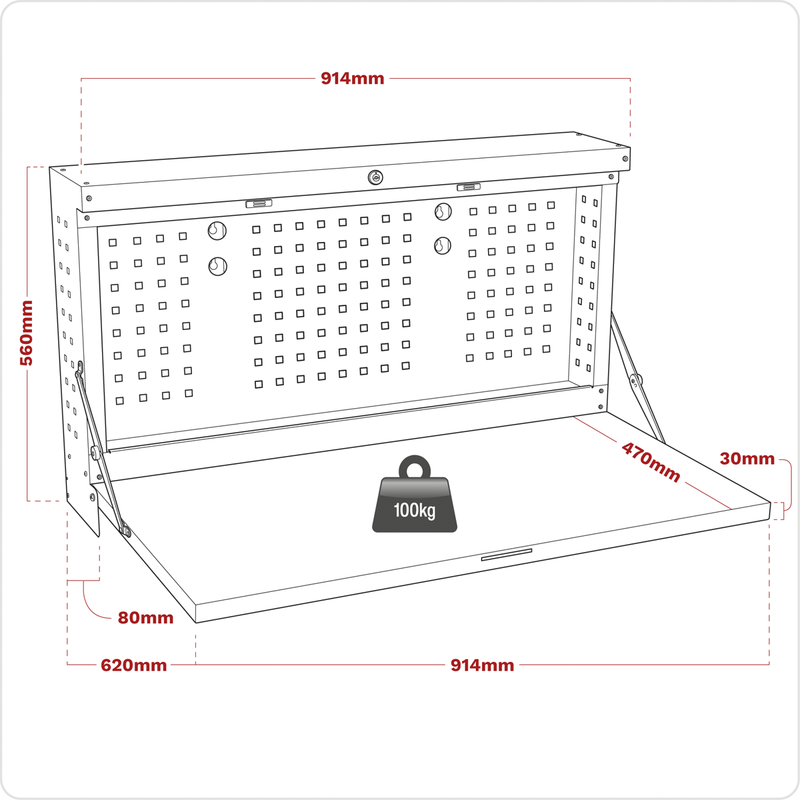 Sealey APWMW01 Superline PRO Wall Mounting Foldable Workbench 900mm