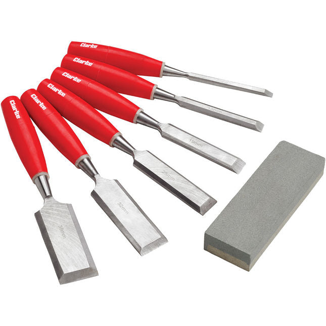 Clarke 1801484 CHT484 6 piece Wood Chisel Set with Sharpening Stone
