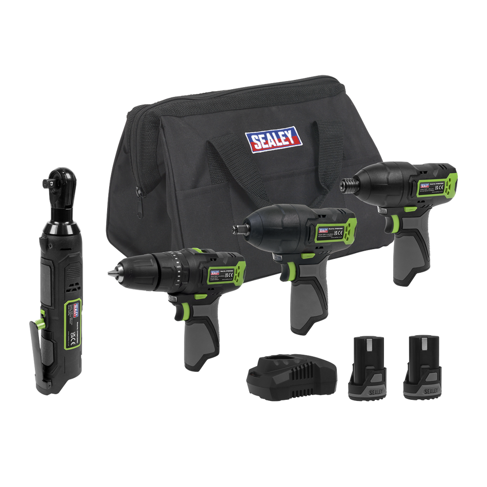Sealey CP108VCOMBO2EU 4 x SV10.8 Series Cordless Combo Kit 10.8V - 2 Batteries & Euro Plug