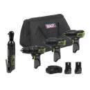 Sealey CP108VCOMBO2EU 4 x SV10.8 Series Cordless Combo Kit 10.8V - 2 Batteries & Euro Plug