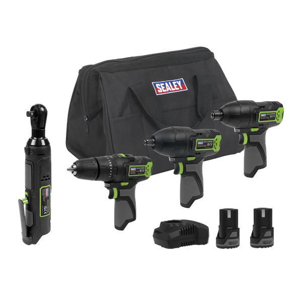 Sealey CP108VCOMBO2EU 4 x SV10.8 Series Cordless Combo Kit 10.8V - 2 Batteries & Euro Plug