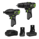 Sealey CP108VCOMBO3EU 2 x SV10.8 Series Cordless Combi Drill & Impact Driver Kit 10.8V - 2 Batteries & Euro Plug