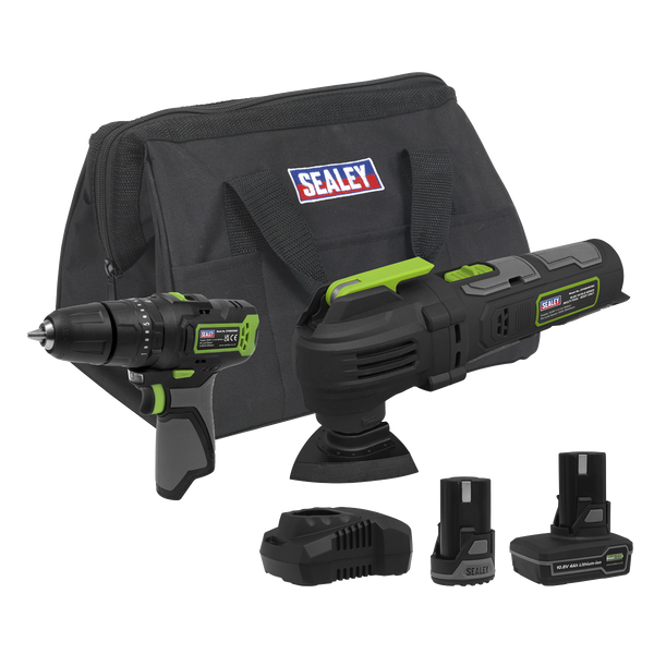 Sealey CP108VCOMBO5EU 2 x SV10.8 Series Cordless Combi Drill & Multi-Tool Kit 10.8V - 2 Batteries & Euro Plug