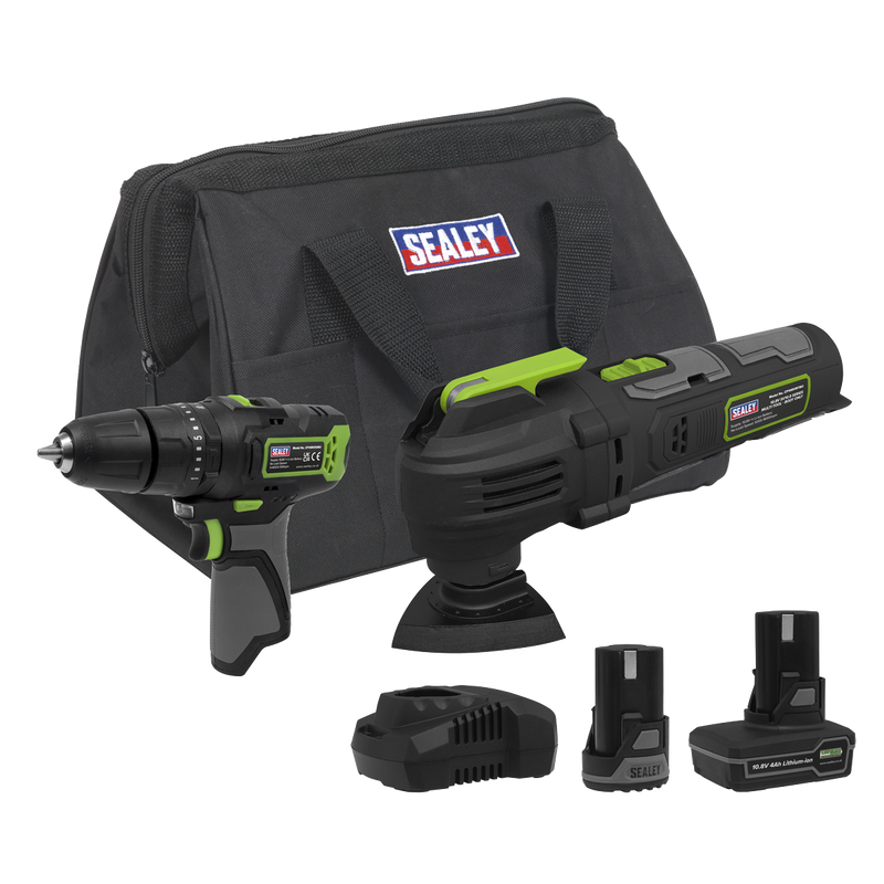 Sealey CP108VCOMBO5EU 2 x SV10.8 Series Cordless Combi Drill & Multi-Tool Kit 10.8V - 2 Batteries & Euro Plug