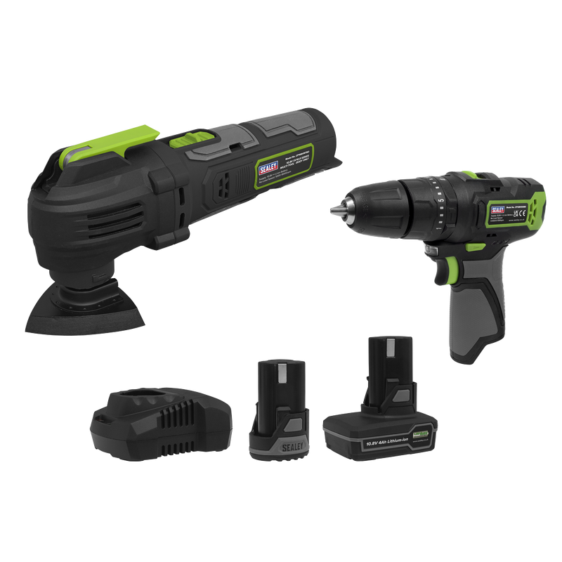 Sealey CP108VCOMBO5EU 2 x SV10.8 Series Cordless Combi Drill & Multi-Tool Kit 10.8V - 2 Batteries & Euro Plug