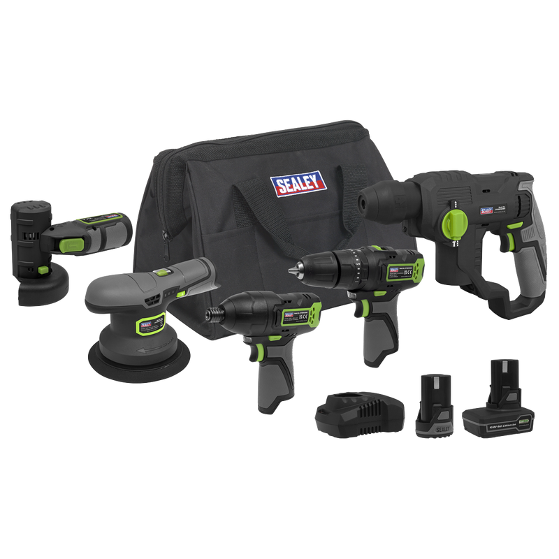 Sealey CP108VCOMBO7EU 5 x SV10.8 Series Cordless Combo Kit 10.8V - 2 Batteries & Euro Plug