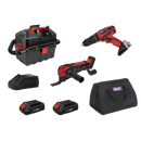 SEALEY CP20VCOMBO5EU 3 x SV20 Series Cordless Power Tool Vac Kit 20V Euro Plug - 2 Batteries