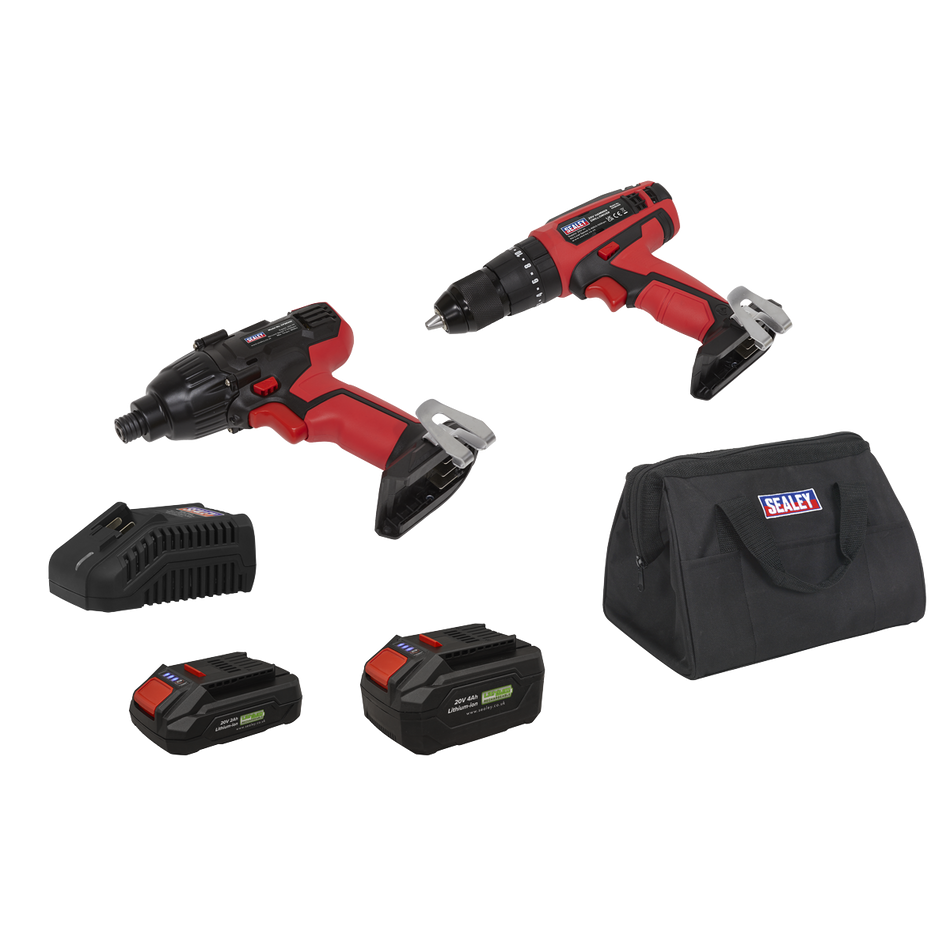 SEALEY CP20VDDCOMBOEU 2 x SV20 Series Cordless Power EU Tool Kit 20V Euro Plug - 2 Batteries