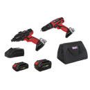 SEALEY CP20VDDCOMBOEU 2 x SV20 Series Cordless Power EU Tool Kit 20V Euro Plug - 2 Batteries