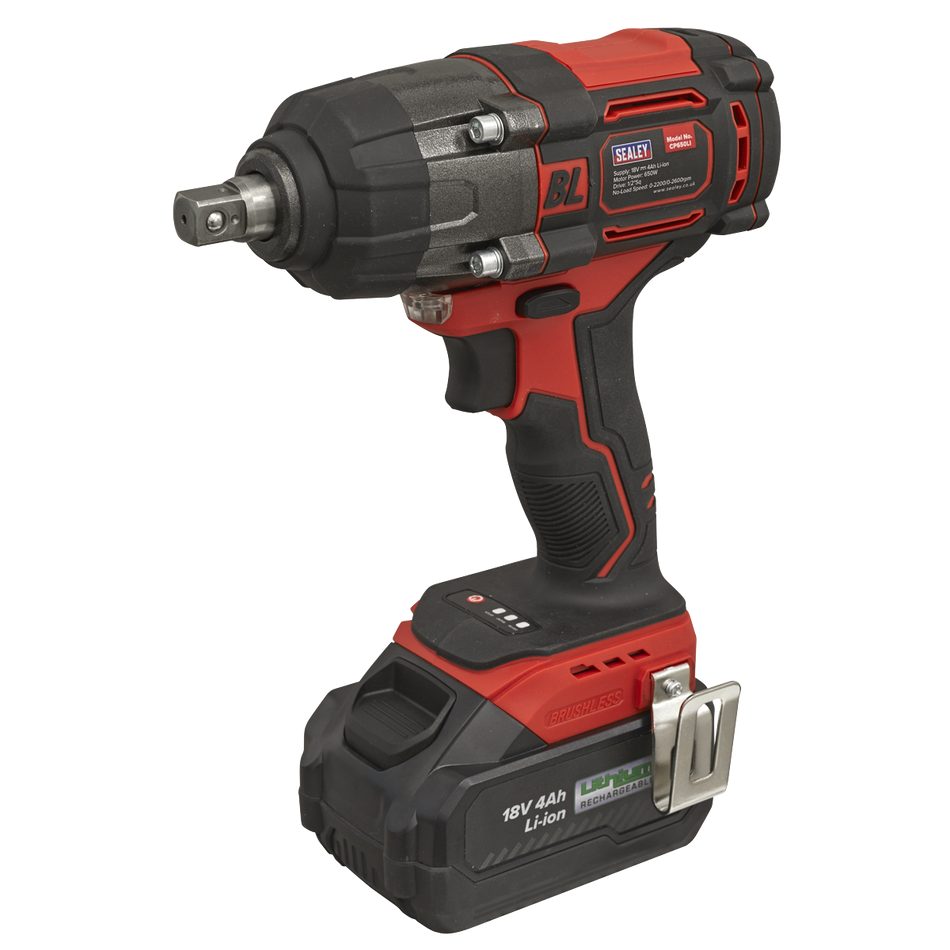 Sealey CP650LI 1/2"Sq Drive Cordless Brushless Impact Wrench 18V 4Ah